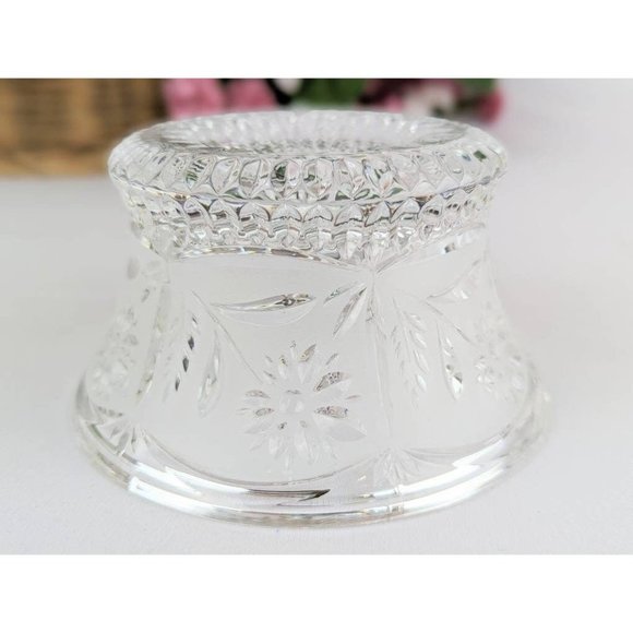 Vintage Frosted Crystal Candy Dish Floral Cut to Clear Glass Pedestal Bowl - Picture 8 of 10